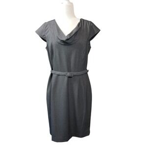 Calvin Klein Dress Womens 12 Gray Cowl Neck Career‎ Belted Cap Sleeve Sheath